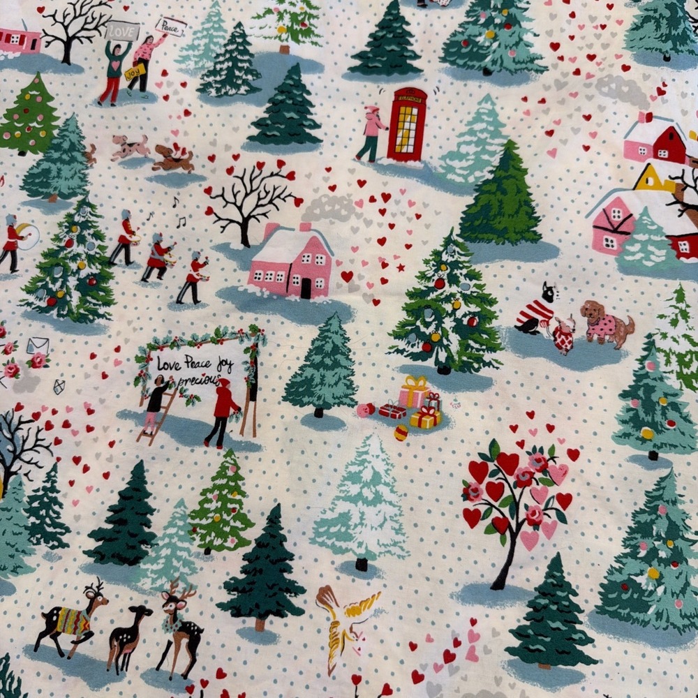 Cath Kidston Shine Bright Christmas Village Queen Flat Sheet 90" x 100" Cotton